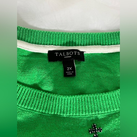 TALBOTS - Rhinestone Embellished Anchor Coastal Sweater Cotton Wool 2X Green - Picture 7 of 9